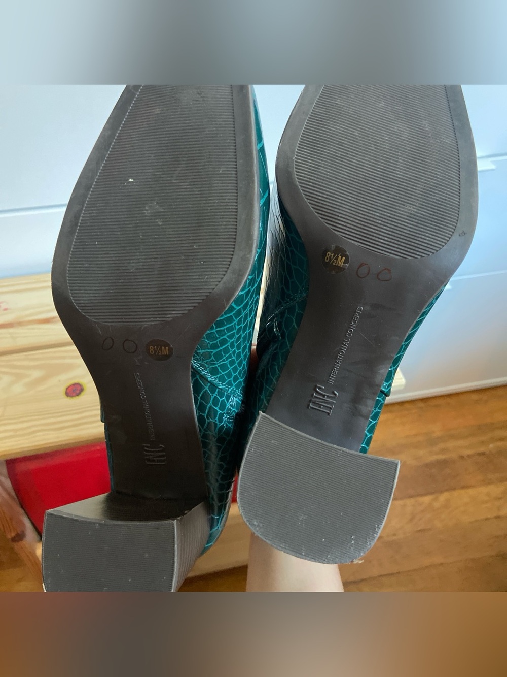 INC International Concepts Croc-Embossed Teal Green Ankle Boots - Picture 2 of 6